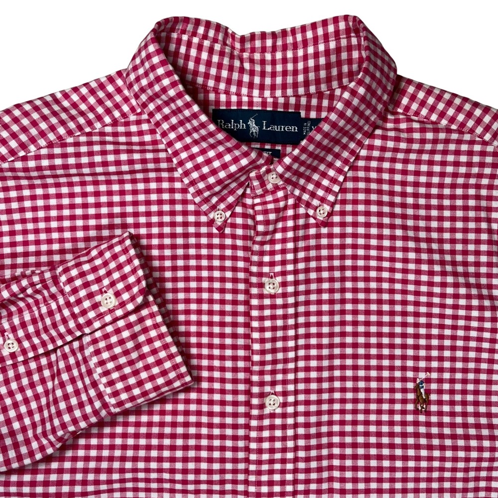 Ralph Lauren Button Down Shirt Men XL Red Gingham Classic Fit Long Sleeve Preppy
